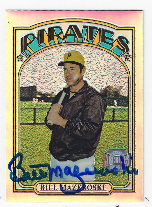 Autographed BILL MAZEROSKI 2001 TOPPS ARCHIVES RESERVE Pittsburgh Pirates Card #100