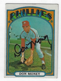 Autographed DON MONEY 1972 Topps Card