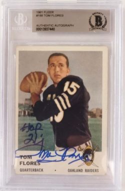 Autographed Tom Flores Raiders 1961 Fleer Rookie Card #188 BAS Beckett Slabbed
