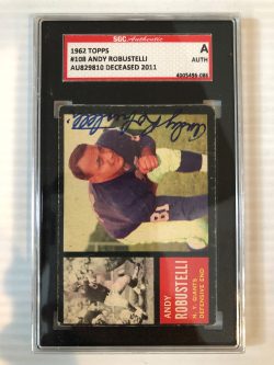 Autographed 1962 Topps Andy Robustelli  New York Giants Card #108 SGC Slabbed