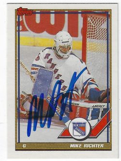 Autographed 1991-92 Topps MIKE RICHTER New York Rangers Hockey Card #91