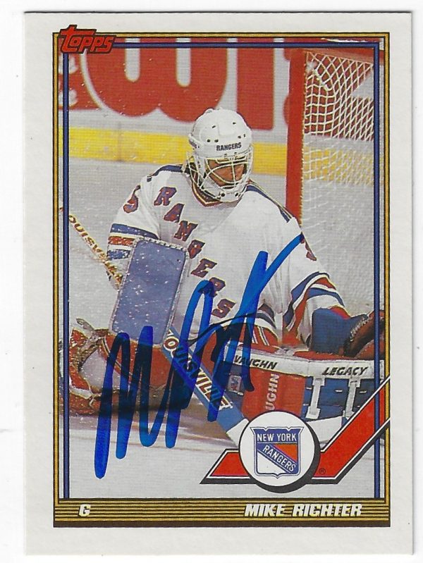 Autographed 1991-92 Topps MIKE RICHTER New York Rangers Hockey Card #91