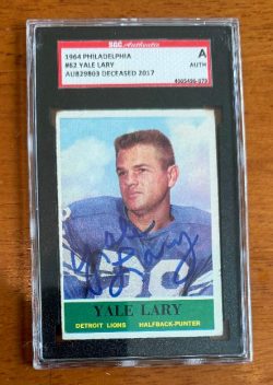 Autographed 1964 Topps Yale Lary Lions Card #62 SGC Slabbed