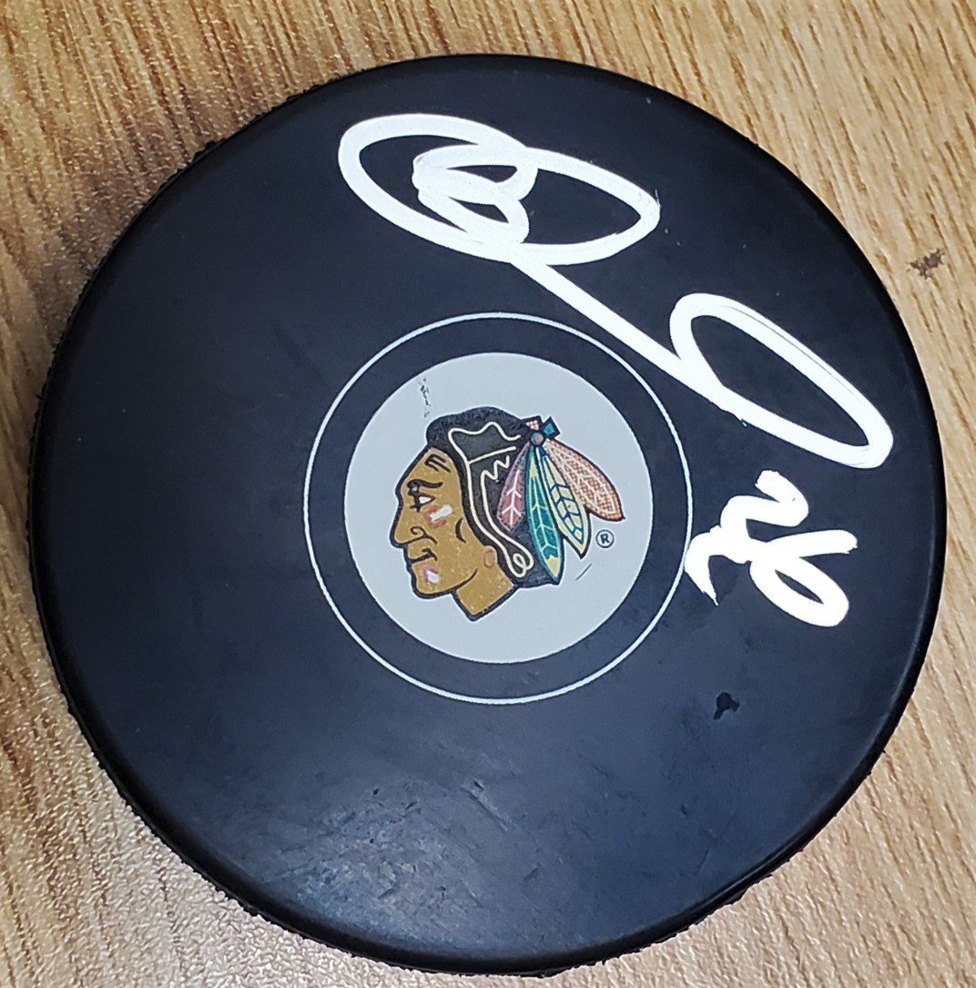 Autographed MATTHEW BARNABY Chicago Blackhawks Hockey Puck - Main Line