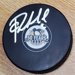 Autographed CHAD RUHWEDEL Pittsburgh Penguins 50th Anniversary Hockey Puck