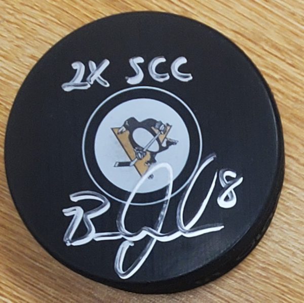 Autographed BRIAN DUMOULIN "2X SCC " Pittsburgh Penguins Hockey Puck