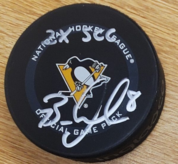 Autographed BRIAN DUMOULIN "2X SCC " Pittsburgh Penguins Game Hockey Puck