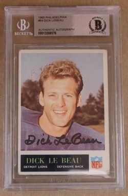 Autographed 1965 Topps Dick LeBeau Detroit  Lions Rookie card #188 BAS Beckett Slabbed