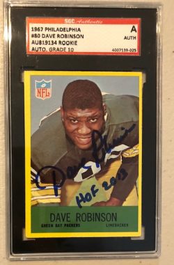 Autographed Dave Robinson Green Bay Packers 1967 Philadelphia Gum Rookie Card #80 SGC Slabbed