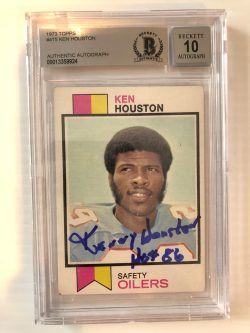 Autographed 1973 Kenny Houston Oilers Topps Card #415 BAS Beckett Slabbed Auto 10