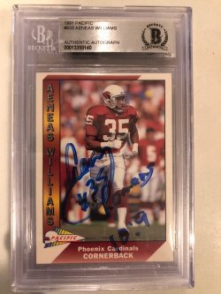 Autographed 1991 Pacific Aeneas Williams Cardinals Rookie Card #633 BAS Beckett Slabbed