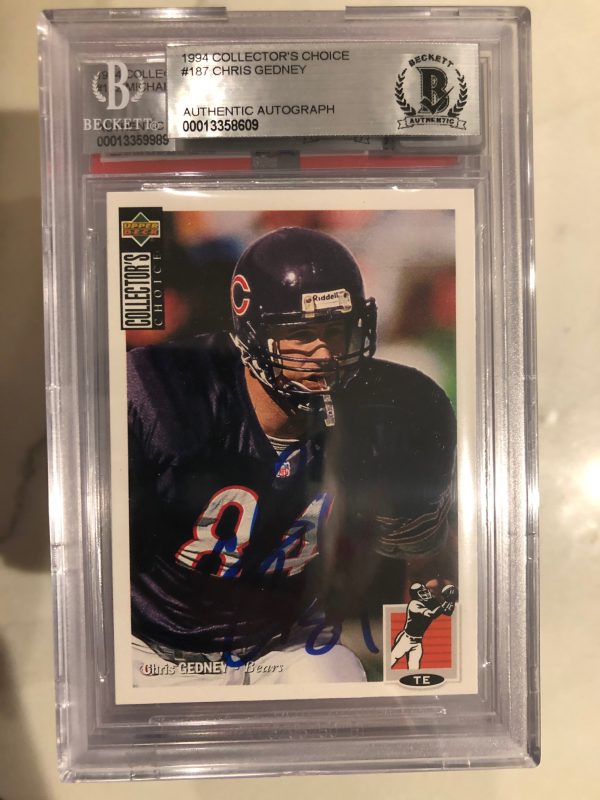 Autographed 1994 Upper Deck Chris Gedney Chicago Bears #187 Beckett Slabbed