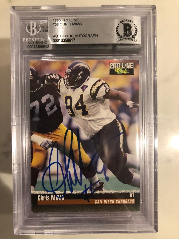 Autographed 1994 Pro Line Chris Mims SD Chargers Card #58 BAS Beckett Slabbed