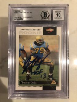 Autographed 1996 Score Jonathan Ogden Baltimore Ravens Card - BAS Beckett Slabbed
