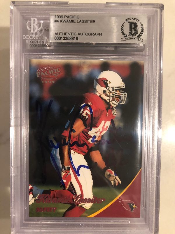 Autographed 1999 Pacific Kwamie Lassiter Arizona Cardinals card #4 Beckett Slabbed