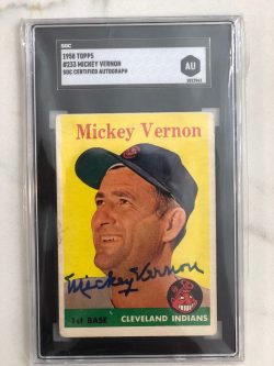 Autographed 1958 Topps Mickey Vernon Cleveland Indians Card #233 SGC Slabbed