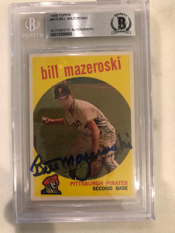 Autographed 1959 Topps Bill Mazeroski Pittsburgh Pirates #415 BAS Beckett Slabbed