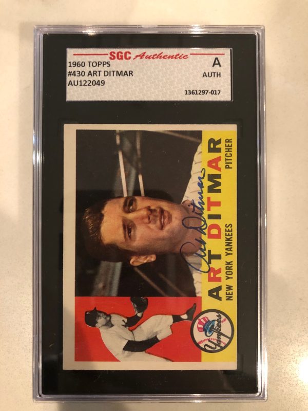 Autographed 1960 Topps Art Ditmar New York Yankees Card #430 - SGC Slabbed
