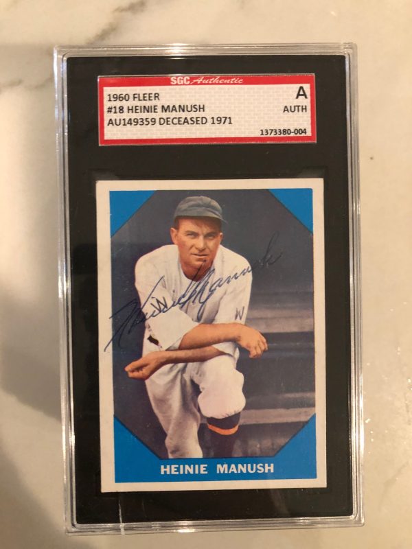 Autographed 1960 Fleer Heinie Manush Boston Red Sox Card #18 SGC Slabbed