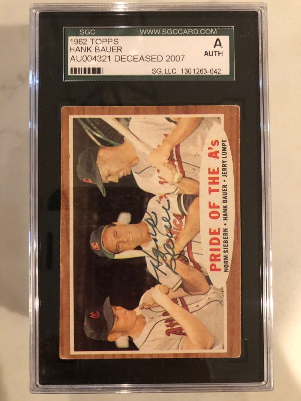Autographed 1962 Topps Hank Bauer Kansas City Athletics #127 SGC Slabbed