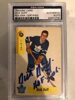 Autographed 1958-59 Parkhurst  Dick Duff Maple Leafs  Card #29 PSA Slabbed
