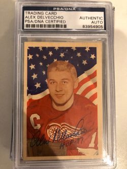 Autographed 1963-64 Parkhurst Alex Delvecchio Red Wings Card #50 PSA Slabbed