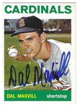 Autographed DAL MAXVILL St. Louis Cardinals 1964 Topps Card