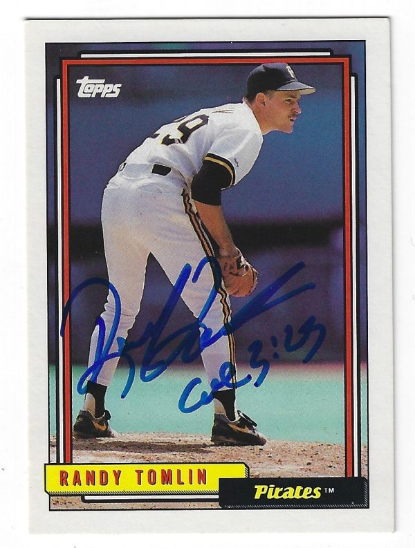 Autographed RANDY TOMLIN 1992 Topps Card