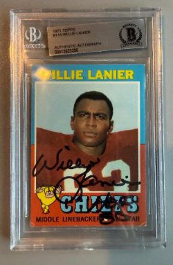 Autographed 1971 Topps Willie Lanier KC Chiefs Rookie Card #114 BAS Beckett Slabbed