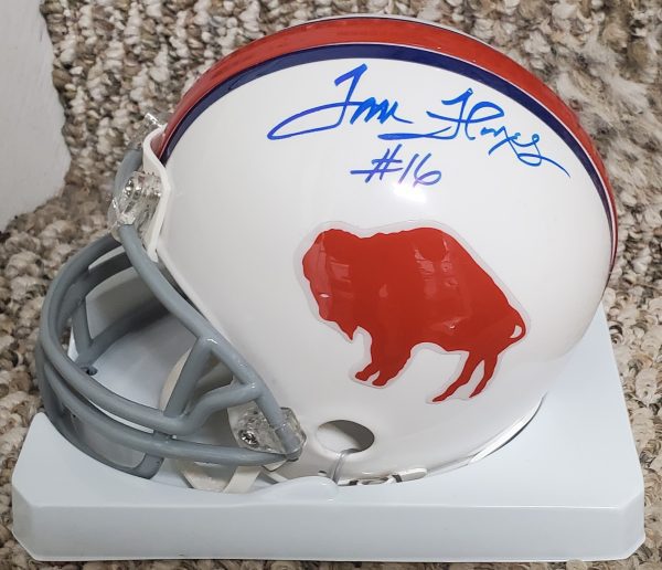 Autographed TOM FLORES Buffalo Bills Mini Helmet