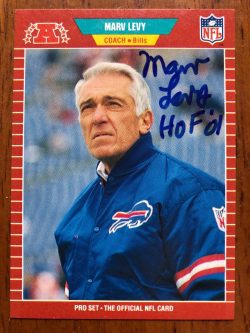 Autographed Marv Levy Buffalo Bills 1989 Pro Set Rookie card #34