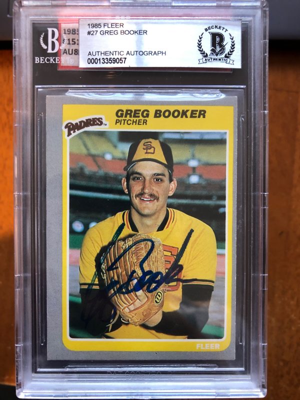 Autographed 1985 Fleer Greg Booker San Diego Padres card #27 Beckett Slabbed