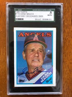 Autographed Gene Mauch 1988 Topps California Angels Card #774 SGC Slabbed