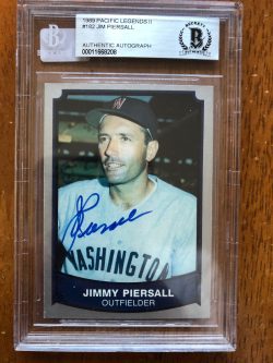 Autographed 1989 Pacific Legends Jim Piersall Senators card #182 Beckett Slabbed