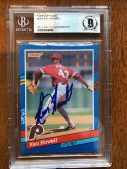 Autographed Kenny Howell Phillies 1991 Donrusss card #204 Beckett Slabbed
