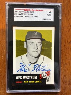 Autographed 1991 Topps Archives Wes Westrum 1953 Reprint card #323 SGC Slabbed