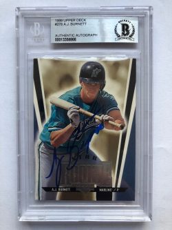 Autographed 1998 Upper Deck A. J. Burnett Florida Marlins Rookie card #278 Beckett slabbed