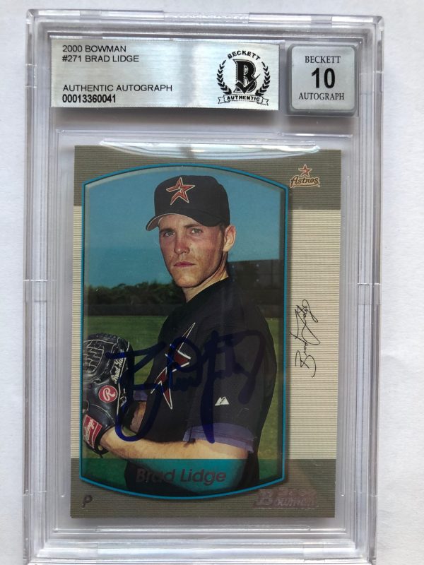 Autographed 2000 Bowman Brad Lidge Astros Rookie card #271 Becket Slabbed