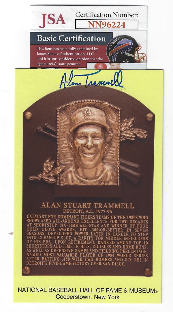 Autographed ALAN TRAMMELL Hall of Fame Gold Plaque JSA