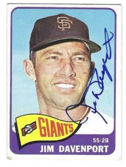 Autographed JIM DAVENPORT San Francisco Giants1965 Topps Card