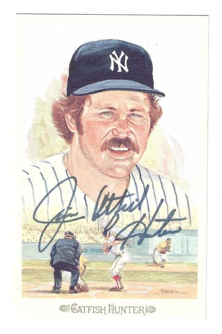 Autographed JIM CATFISH HUNTER New York Yankees Perez-Steele Celebration Postcard