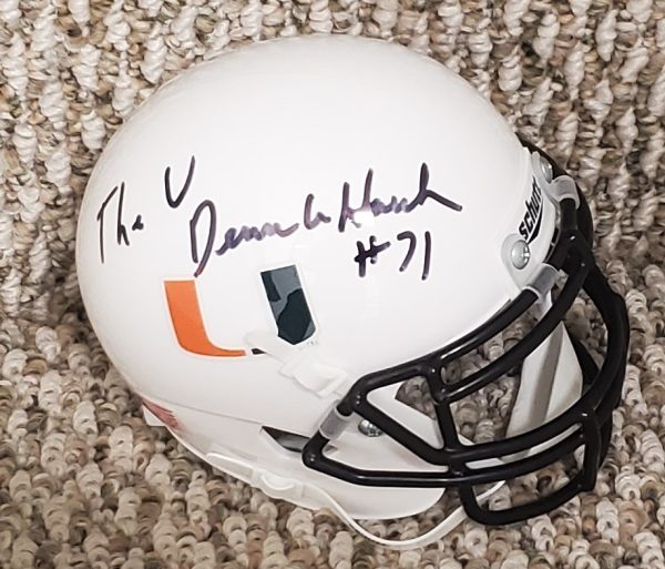 Autographed Dennis Harrah Miami Hurricanes Mini Helmet with COA