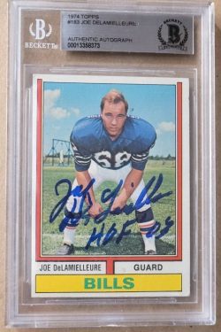 Autographed 1974 Topps Joe DeLamielleure Buffalo Bills Rookie Card #183 BAS Beckett Slabbed