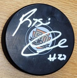 Autographed REGGIE LEACH Philadelphia Flyers 50th Anniversary Hockey Puck