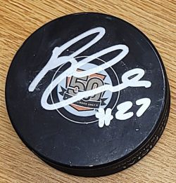 Autographed REGGIE LEACH Philadelphia Flyers 50th Anniversary Hockey Puck