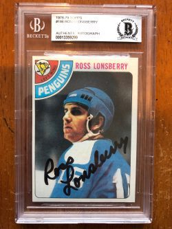 Autographed Ross Lonsberry 1978-79 Pittsburgh Penguins Topps card #186 BAS Beckett Slabbed