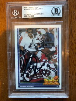 Autographed 1991 Upper Deck Aeneas Williams Cardinals Rookie Card #630 BAS Beckett Slabbed