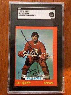 Autographed Pat Quinn 1973-74 Topps Atlanta Flames Hockey Card #61 SGC Slabbed