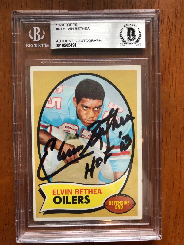 Autographed 1970 Topps Elvin Bethea Houston Oilers Rookie Card #43 BAS Beckett Slabbed