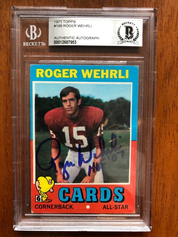 Autographed 1971 Topps Roger Wehrli Cardinals Rookie Card #188 BAS Beckett Slabbed